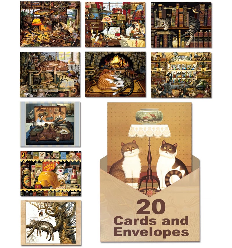 Leanin' Tree, Cat Tales, 20 Blank Cards and Envelopes 5x7, Cute Stationery for Women, Blank Note Cards, Blank Note Cards and Envelope - Image 1